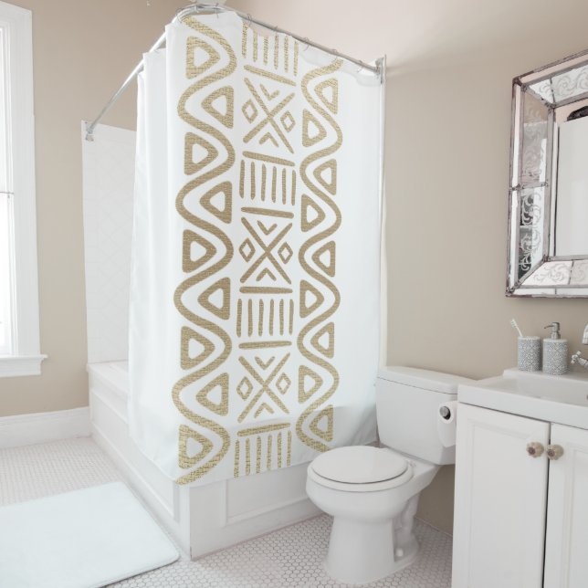 African Mud Cloth Motif  Shower Curtain (In Situ)