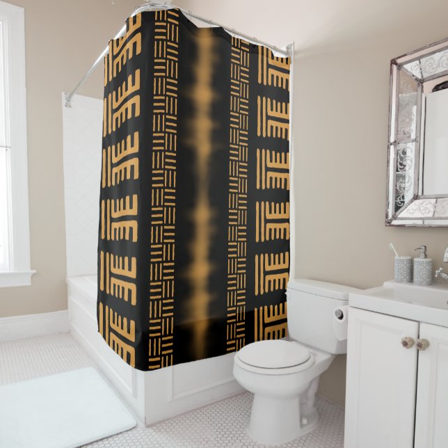 African  Mud Cloth Shower Curtain Design (In Situ)