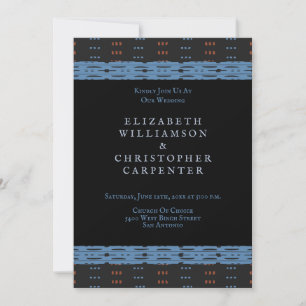 African Mudcloth Blue Black Wedding Invitation