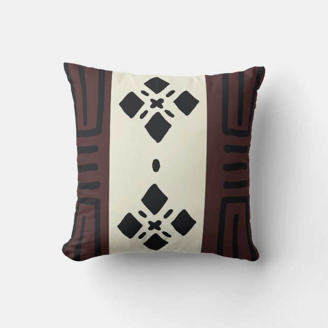 African Mudcloth Bogolan Design Throw Pillow (Front)