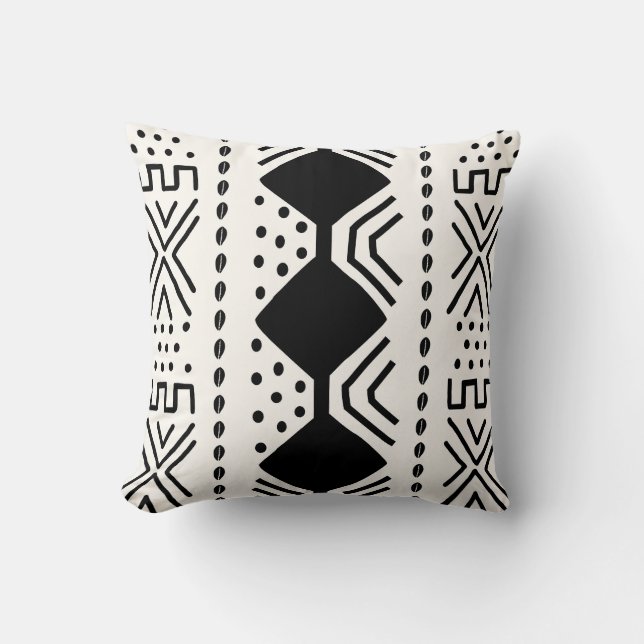 African Mudcloth Bogolan Fabric Design Throw Pillo Cushion (Front)