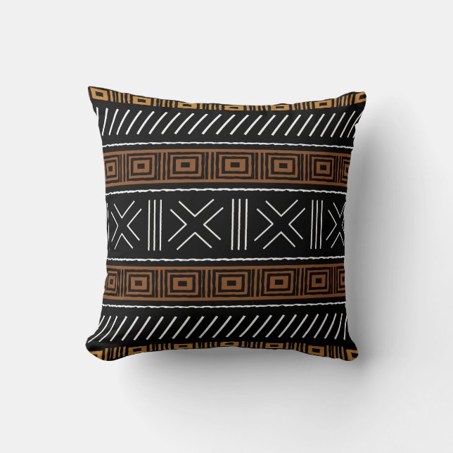African Mudcloth Bogolan Fabric Design Throw Pillo Cushion (Front)