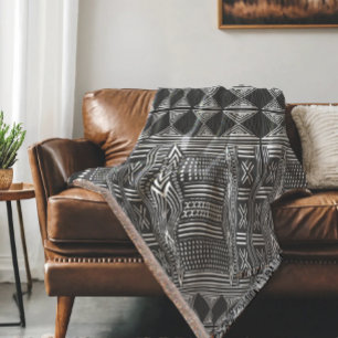 African Mudcloth Inspired Geometric Pattern   Throw Blanket