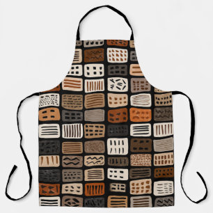African mudcloth textile designs in a grid apron