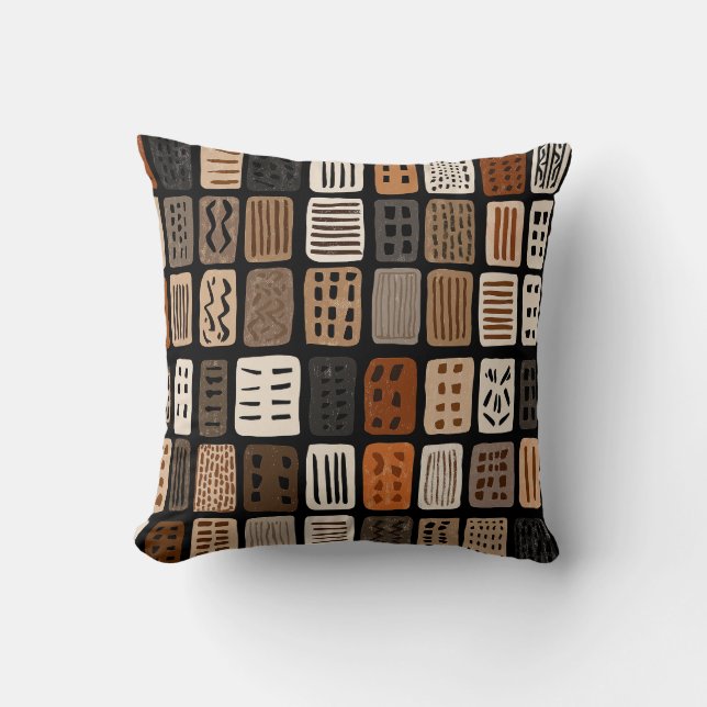 African mudcloth textile designs in a grid cushion (Front)