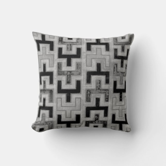African Mudcloth Textile with Geometric Patterns Cushion (Front)