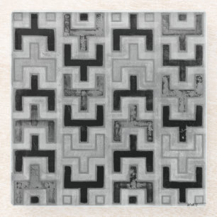African Mudcloth Textile with Geometric Patterns Glass Coaster