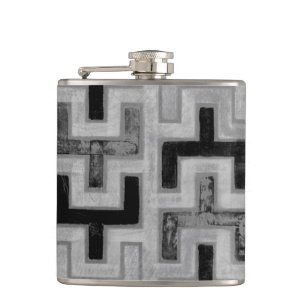 African Mudcloth Textile with Geometric Patterns Hip Flask