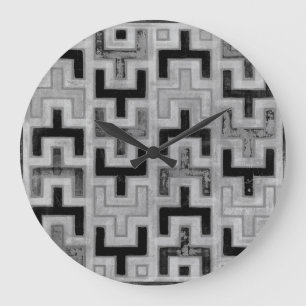 African Mudcloth Textile with Geometric Patterns Large Clock