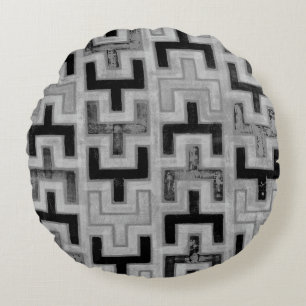 African Mudcloth Textile with Geometric Patterns Round Cushion