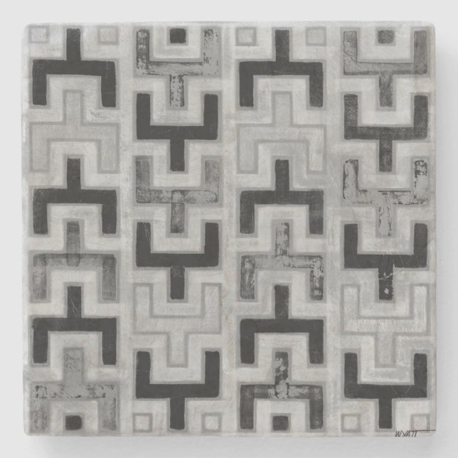 African Mudcloth Textile with Geometric Patterns Stone Coaster (Front)