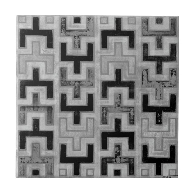 African Mudcloth Textile with Geometric Patterns Tile (Front)
