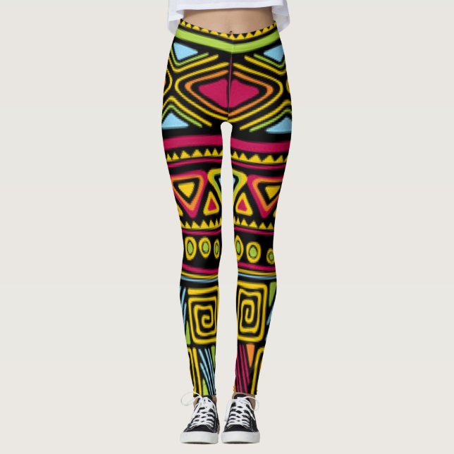 African Multi Colour Pattern Print Desigm Leggings (Front)