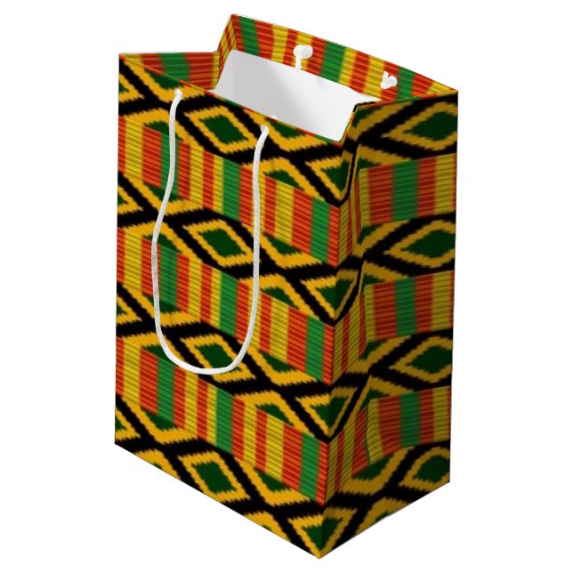 African Multi Colour Pattern Print Design Medium Gift Bag (Back Angled)