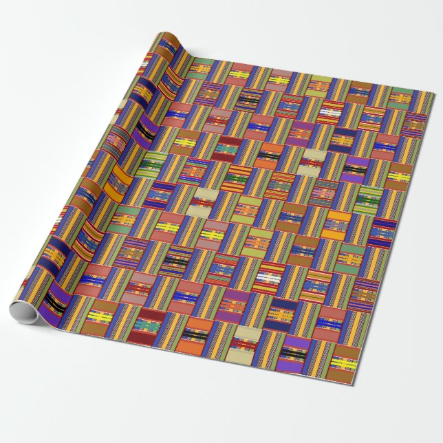 African Multi-Colour Stained Glass Kente K45 Wrapping Paper (Unrolled)