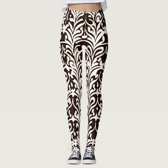 African Ornament Black White Pattern Leggings (Front)