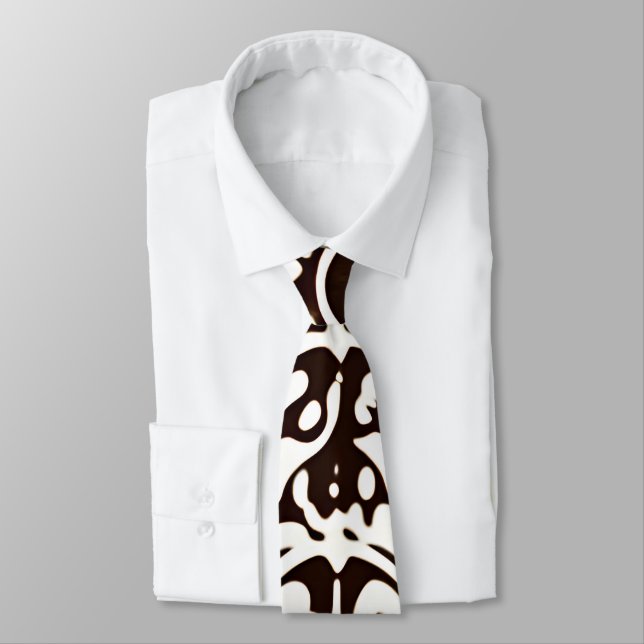 African Ornament Black White Pattern Tie (Tied)