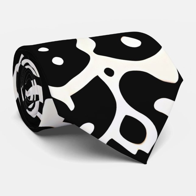 African Ornament Wave Black White Pattern Tie (Rolled)