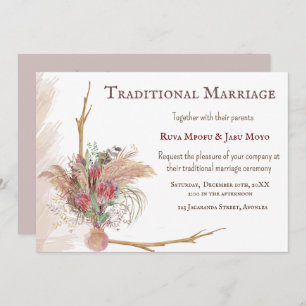 African Pampas Protea Accent Traditional Wedding Invitation