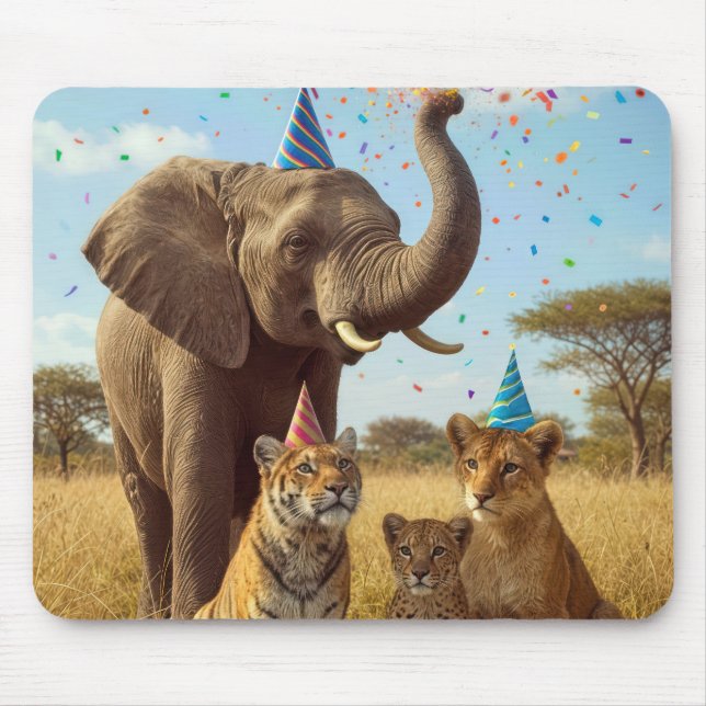 African Party Animals with Hats and Confetti Mouse Pad (Front)
