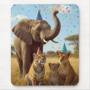 African Party Animals with Hats and Confetti Mouse Pad