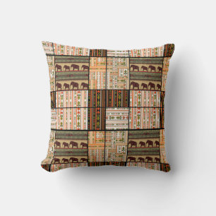 African Patchwork Elephants: Ornamental Texture Cushion