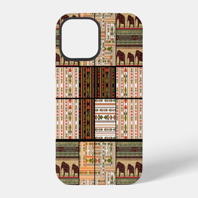 African Patchwork Elephants: Ornamental Texture iPhone Case (Back)