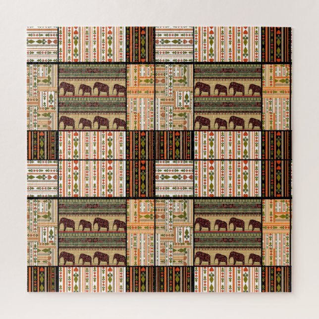 African Patchwork Elephants: Ornamental Texture Jigsaw Puzzle (Vertical)