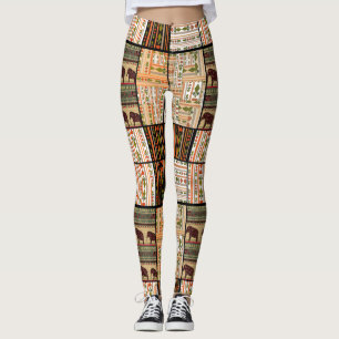 African Patchwork Elephants: Ornamental Texture Leggings