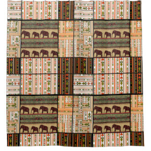 African Patchwork Elephants: Ornamental Texture Shower Curtain