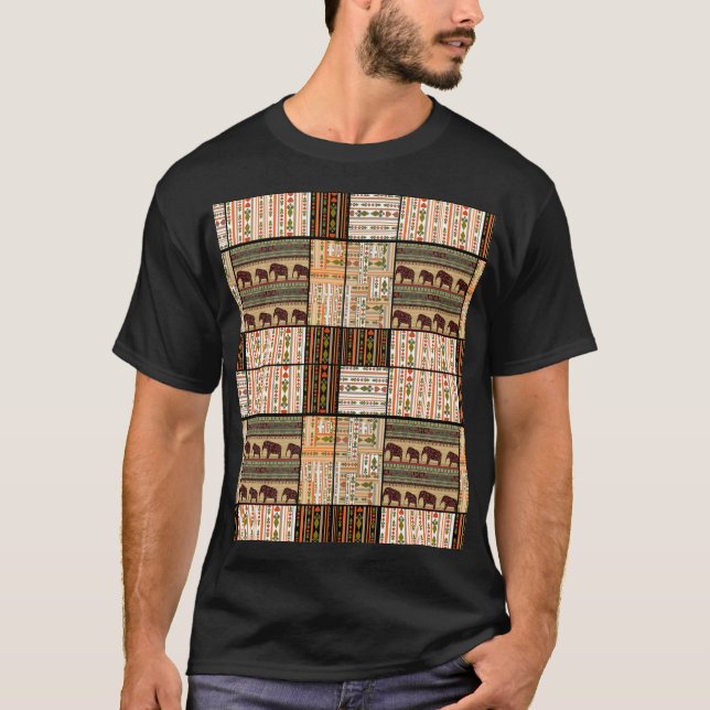 African Patchwork Elephants: Ornamental Texture T-Shirt (Front)