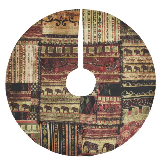 African Patchwork: Grunge Print Background Brushed Polyester Tree Skirt (Front)
