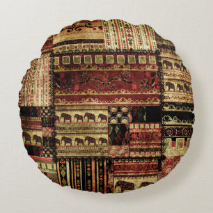 African Patchwork: Grunge Print Background Round Cushion
