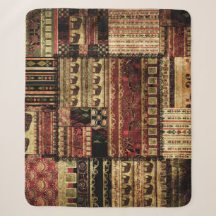 African Patchwork: Grunge Print Background Sherpa Blanket