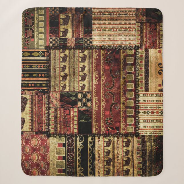 African Patchwork: Grunge Print Background Sherpa Blanket (Front)