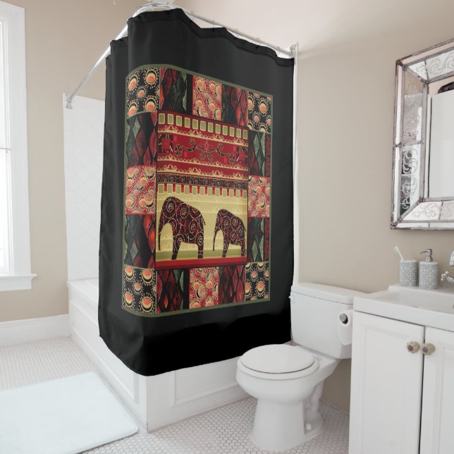 African patchwork shower curtain (In Situ)