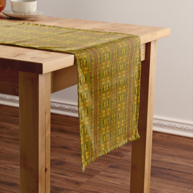 african pattern, geometric, pattern,brown, modern short table runner (In Situ)