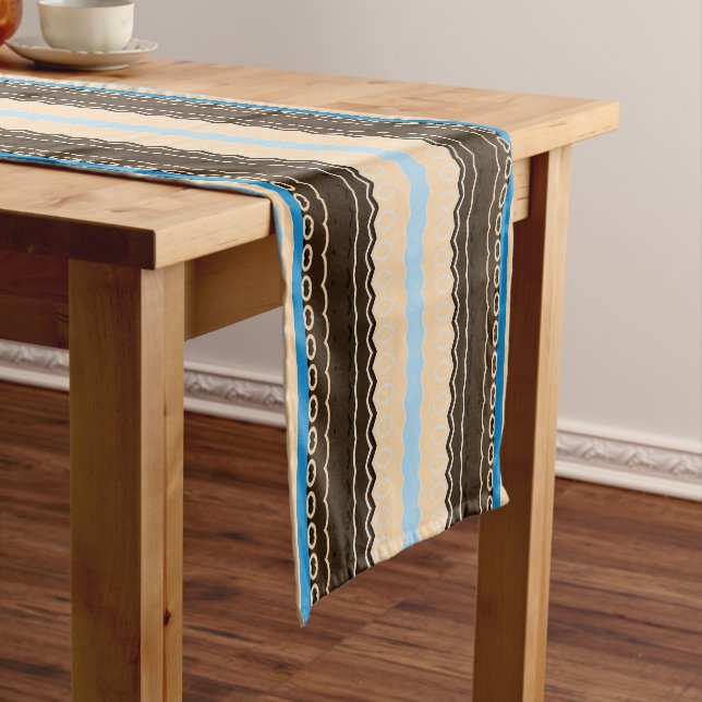 african pattern, geometric, pattern,brown, modern short table runner (In Situ)