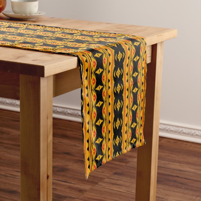 african pattern, geometric, pattern,brown, modern short table runner (In Situ)