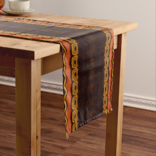 african pattern, geometric, pattern,brown, modern short table runner