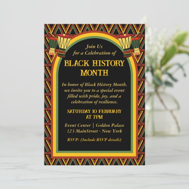 African Patterns Black History Month Celebration  Invitation (Standing Front)