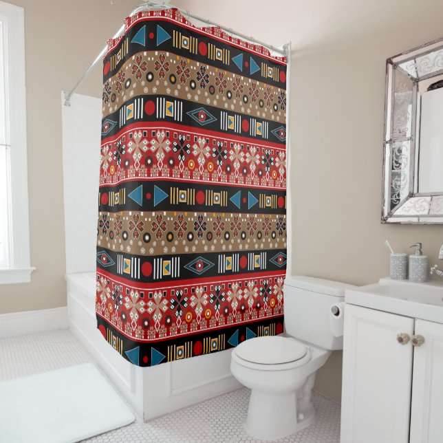 African patterns, oriental pattern throw pillow shower curtain (In Situ)