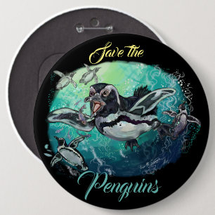 African Penguin Fishy Feast 6 Cm Round Badge