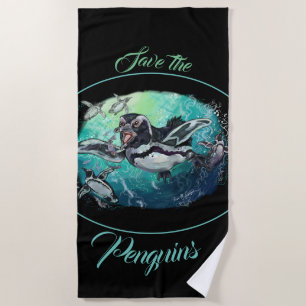 African Penguin Fishy Feast Beach Towel