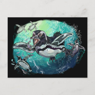African Penguin Fishy Feast Postcard