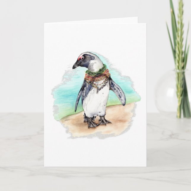African Penguin on a Beach Holiday Card (Front)