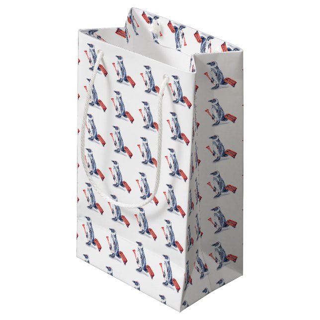 African Penguin with a Suitcase Small Gift Bag (Front Angled)
