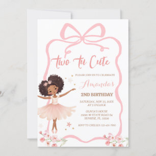African Pink Ballerina Two Tu Cute 2nd Birthday  Invitation