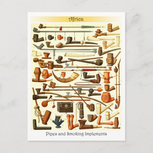 African Pipes and Smoking Implements Postcard (Front)