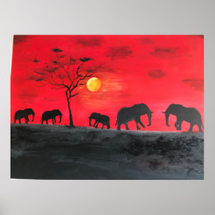 African Plain Elephant Painting Wall Art